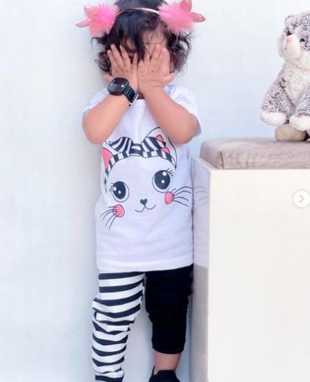 Hello Kitty Cotton Pajama Set (White/Black)